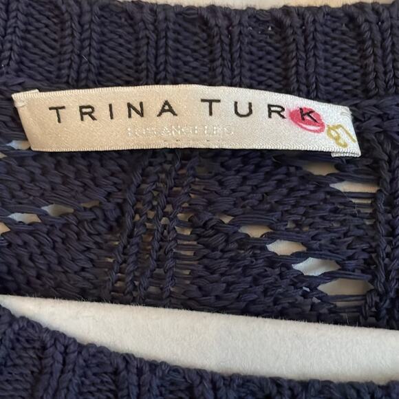Trina Turk Blue Cable Knit Ruffled Sleeve Sweater M - Picture 4 of 4